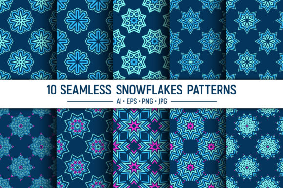 10 Seamless Snowflakes Vector Patterns