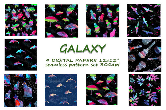 9 Digital Papers with Galaxy Silhouette