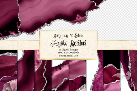 Burgundy and Silver Agate Borders: A Digital Design Essential