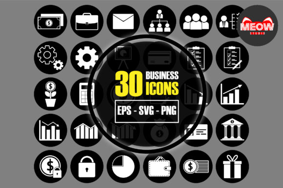 Business Icon Set Black and White Style