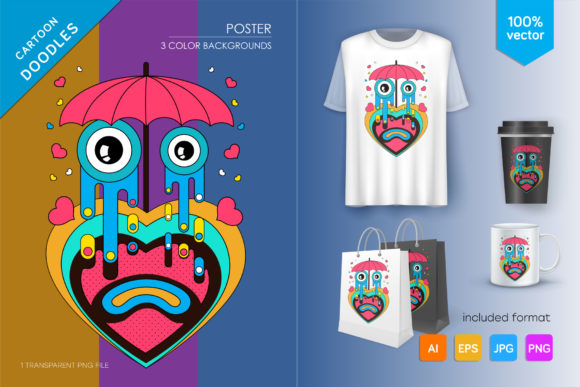 Cartoon Heart Under an Umbrella: A Versatile and Expressive Illustration