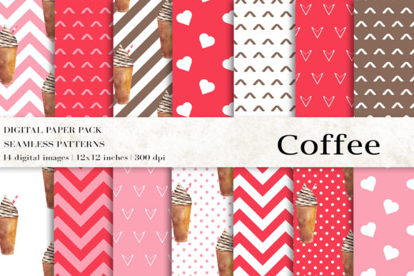 Coffee Digital Papers and Watercolor Coffee Seamless Patterns for Creative Projects