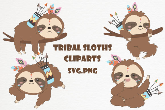 Cute Tribal Sloths Clipart Set for Creative Projects