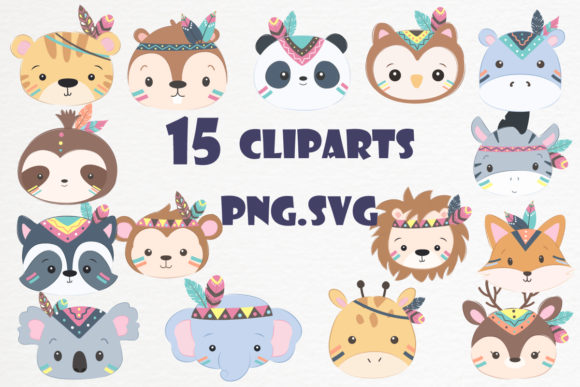 Tribal Animals Head Clipart Set Graphic: A Versatile Design Resource